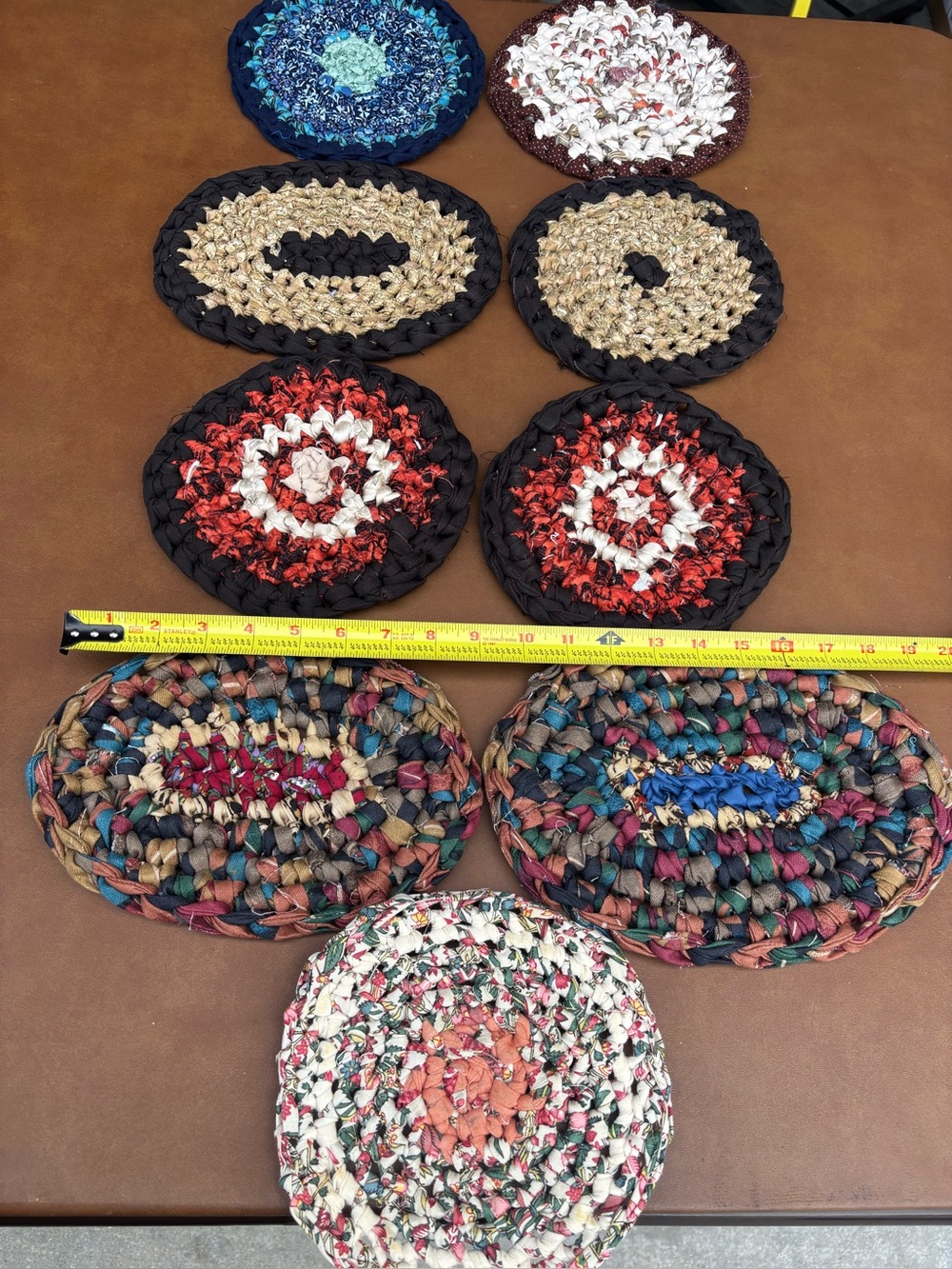 Set Of 9 Vintage Woven Braided Rug Trivets Hot Pads Granny Kitchen farmhouse